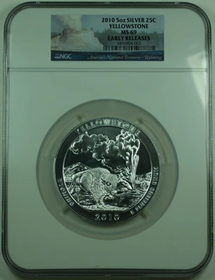 2010 Yellowstone Wyoming State 25c Quarter 5 Oz Silver Coin NGC MS-69 Early R - Image 1 of 2