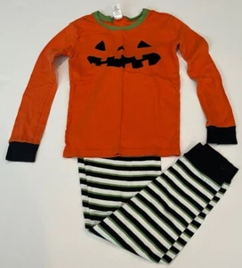 Girls Gymboree Orange Pumpkin Pajamas w/ Black & White Striped Pants - Size 8 - Picture 1 of 2