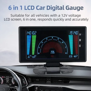 LCD Digital 6 IN 1 Car Water Oil Temp RPM Tach Volts RPM Oil Pressure Gauge - Picture 1 of 16