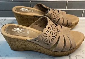 Spring Step Women's Leather Slide Sandals Floral Cutout Size US 9.5 EU 40 Beige - Picture 1 of 6
