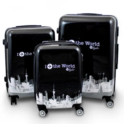 Berwin Design Reisetrolley Set 3tlg Hartschalenkoffer Fly the World Black - Bild 1 von 4