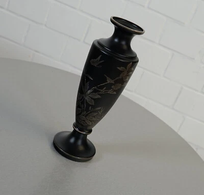 Florero de vidrio de diseño ánfora jarrón de mesa florero hojas doradas negras Foto 1 de 4