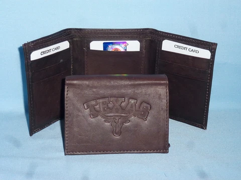 TEXAS LONGHORNS   Leather TriFold Wallet    NEW    dkbr 3  m1 Cover