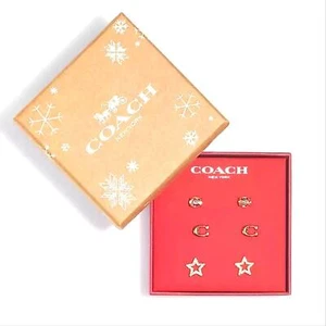 COACH SIGNATURE STAR 3 PAIRS EARRINGS SET IN GOLD/PINK IN COACH GIFT BOX - Picture 1 of 2