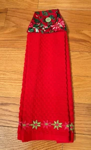 Toalla de Cocina Colgante, Rojo Navidad con Borde Bordado, Borde Cinta, Nuevo - Imagen 1 de 5