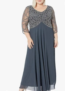 J Kara Women's Plus Size 3/4 Sleeve V-Neck Geo Beaded Long Dress NWT SIZE 20W - Picture 1 of 2