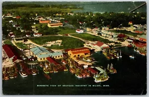 Vintage Biloxi MS Vogelperspektive der Meeresfrüchteindustrie Fischerei Garnelen Boote Postkarte - Bild 1 von 2