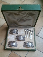 2 paires de salerons avec cuillères  ARGENT MASSIF décor fleur de muguet