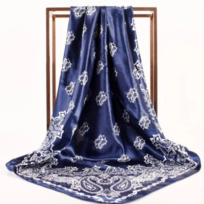 Women's Square Silk-like Satin 90cm Scarf Wrap Printing Shawl Beach Bag Scarves - Image 1 of 4