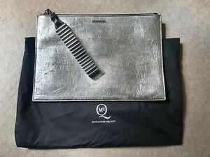 ALEXANDER MCQUEEN Metallic Silver Cracked Leather Clutch Wristlet Bag & Dustbag