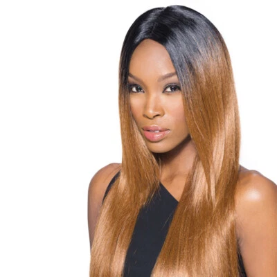 Peluca delantera de encaje largo sintético Supreme Yaki 30" color oscuro con ombre rojo Foto 1 de 2