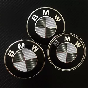Black & Silver CARBON Fiber Roundel Decal for BMW BADGE EMBLEMS Rims Hood Trunk - Picture 1 of 5