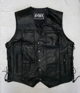 HWK Motor Sports Herren Lederweste schwarz Größe Large Motorrad Club nagelneu  - Bild 1 von 2