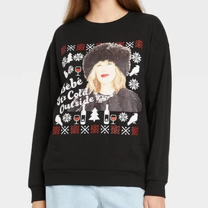 Mujeres "Bebe It's Cold Outside" Feo Suéter Sudadera Negro Schitt's Creek Vino - Imagen 1 de 3