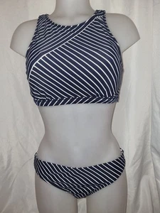 Gorgeous Navy Blue Striped bikini top bottom set size 12 - Picture 1 of 3