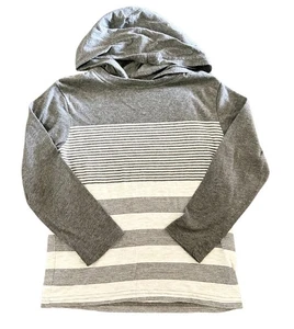 Children’s Place Boy Gray/White Striped Hooded Long Sleeve Shirt - Picture 1 of 4