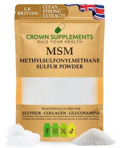 MSM Powder 99% Sulfur (Methylsulfonylmethane) | Clean | Crown Supplements UK - Picture 1 of 2