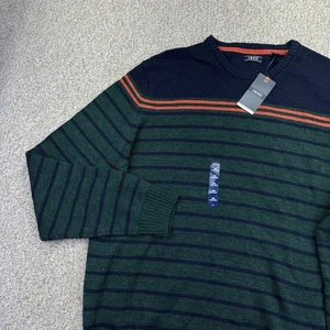 NEW Izod Pullover Sweater Mens Size 2XL XXL Blue Green Stripes Long Sleeve - Picture 1 of 14
