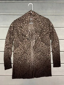 Cardgian abierto con estampado de leopardo Neiman Marcus para mujer pequeño 100 % cachemir - Imagen 1 de 6