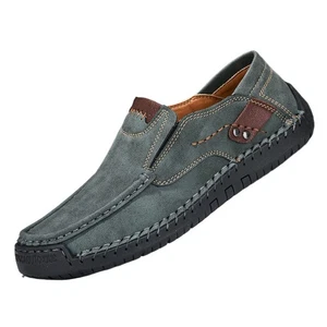 Zapatos de cuero para hombre informales cómodos mocasines sin cordones zapatos planos para caminar al aire libre - Imagen 1 de 21
