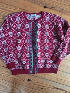 Vintage Talbots Fair Isle Wool Nordic Snowflake Grandma Sweater Women M Red - Picture 1 of 3