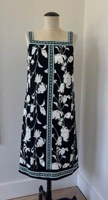 Vestido midi vintage Mary McFadden Collection talla 10 floral sin mangas negro para el sol Foto 1 de 4
