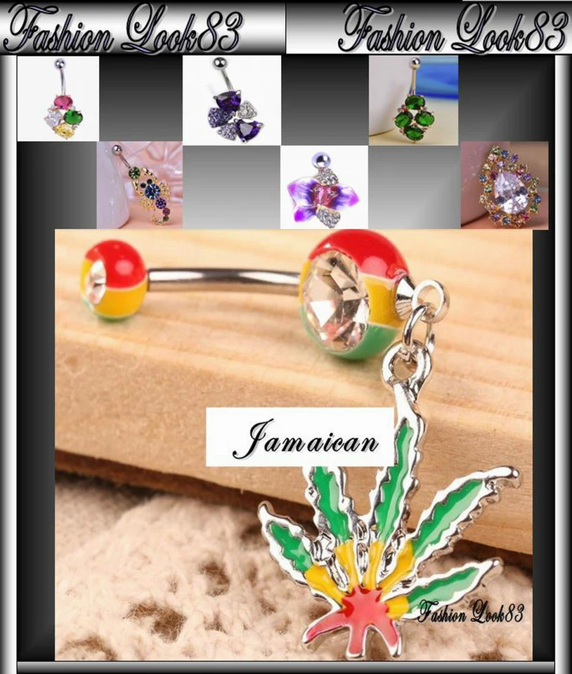 PIERCING NOMBRIL RASTA REGGAE COOL ACIER CHIRURGICAL 316L BOB MARLEY E24