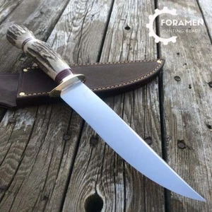 Hand Forged J2 Steel Battle Ready Rat-Tail Hunting Bowie Knife with Stag Antler - Picture 1 of 1