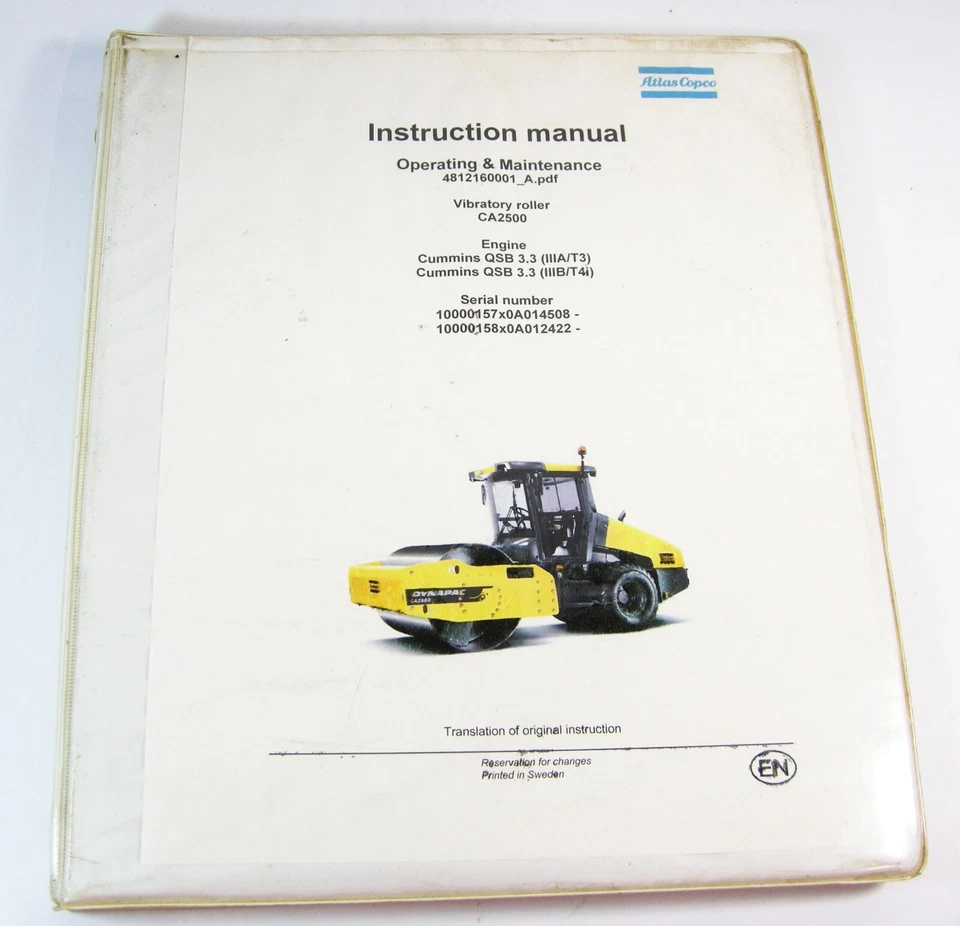 Libro manual de operación de mantenimiento de rodillos vibratorios Atlas Copco Dynapac CA2500 Foto 1 de 4