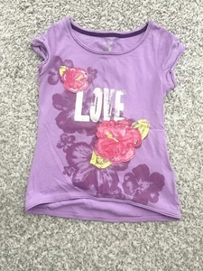 💜 Cherokee LOVE w/ Flowers Girls' Purple T-shirt Size Medium K251 - Picture 1 of 12