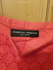 Dorothy Perkins 8 Uk Eur 36 BRODERIE ENGLAISE A Line Skirt Coral Instyle - Picture 1 of 13