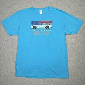 1978 Corvette T-Shirt Mens L Blue Fruit of the Loom HD Cotton American Flag Y2K - Picture 1 of 9