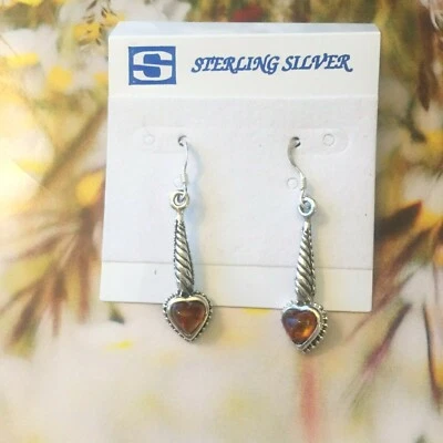 Sterling Silver Baltic Honey Amber Earrings (Heart) More Selection women/teens - Image 1 of 4