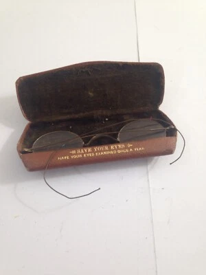 Vtg Antique wire eyeglasses spectacles eye glasses case advertising Condon OR - Image 1 of 4