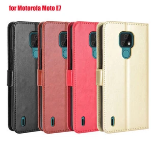 Leather for Motorola Moto E7 Phone Case Simple Solid Flip Protective Cover Parts - Picture 1 of 16