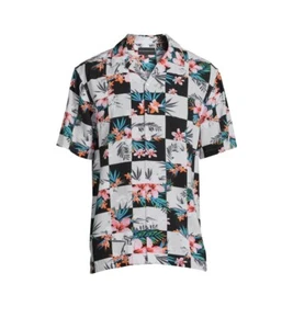 No Boundaries Men's Grey Checkered Floral Print Button-Down Shirt Sz XS (30-32) - Picture 1 of 5