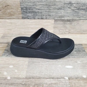 Fitflop Toe Post F-Mode Flatform Sandals Womens Sz 5 Black Thong Slip On - Picture 1 of 11