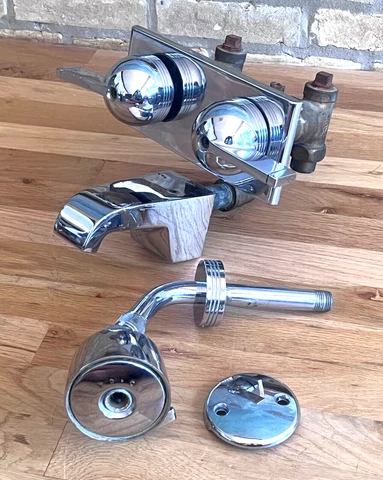 Crane Neuvogue Dreyfuss Art Deco Chrome Bathroom Shower Faucet Head Vtg Antique Cover