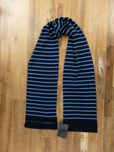 PRADA navy blue striped logo wool scarf authentic NWT Italy designer - Picture 1 of 7