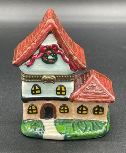 Darice Mini Porcelain "Christmas Cottage” Hinged Trinket Box 4” - Picture 1 of 6