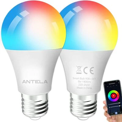 Lampadina Alexa ANTELA, Inteligente WiFi LED Bulb E27, Dimmerabile Lampadina RGB