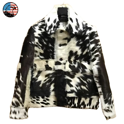 Men's Natural Genuine Cowhide Hair-On Leather Jacket Western Vintage Fur Coat US - Image 1 of 4