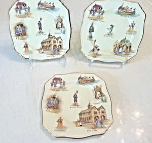 ANTIQUE ROYAL WINTON GRIMWADES OLD ENGLISH MARKETS 3 SQUARE PLATES ENGLAND 6” - Picture 1 of 4