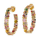 14K Yellow Gold Multi Sapphire Tourmaline Hoop Earrings Jewelry For Women