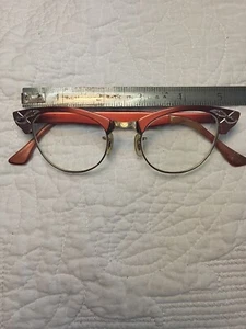 Cat Eye Glasses 1950s IMP Vintage Metal Reddish Gold 1O/12K Silver Accents Boho - Picture 1 of 10