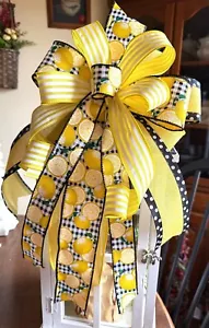 10 " x 20 " Spring / Summer Lemon wired Bow for Wreath Lantern Basket # 193 rb - Picture 1 of 5