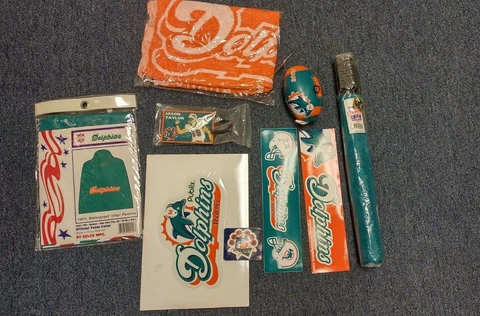 Miami Dolphins Fan Collectibles Lot Umbrella Poncho Mini Football Towel Etc Cover