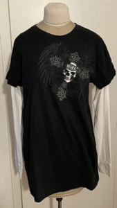 NHRA Langarm Skulls Cross schwarz T-Shirt Drag Racing Race blaue Flügel LARGE - Bild 1 von 8