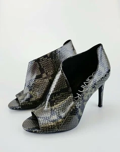 Calvin Klein Shoes Leather 6 Black Pull On Stiletto Snake Booties Nastassia - Picture 1 of 11