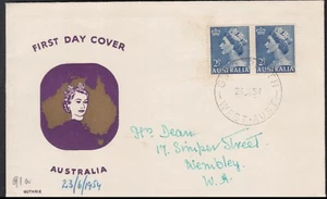 1954 Australia 2 x 1/2d QEII Blue Pair WEMBLEY WA Australia GUTHRIE FDC - Picture 1 of 1